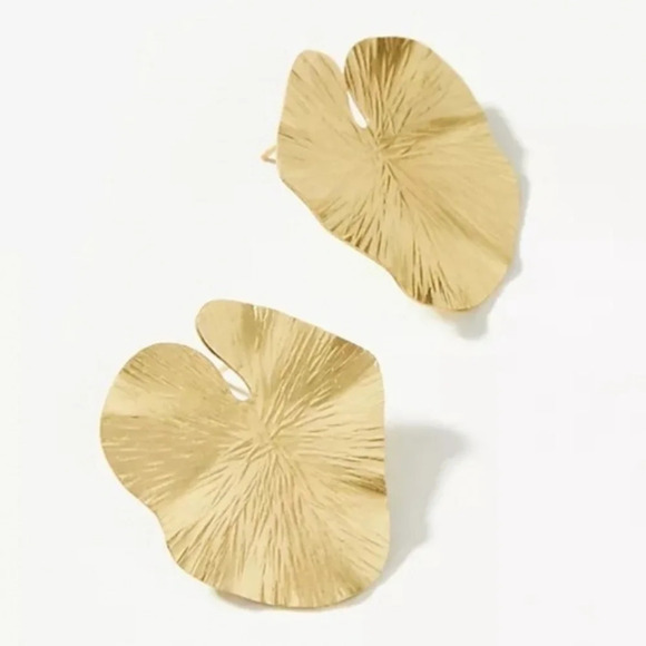 Anthropologie Jewelry - Anthropologie Gold Lily Pad Post Earrings